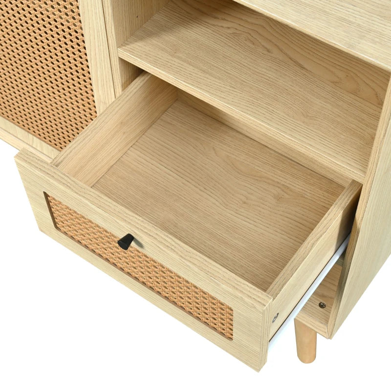 Modern Light Oak Sideboard with Woven Doors, Drawers & Unique Legs - 120L x 40W x 80H cm, Stylish Storage Solution