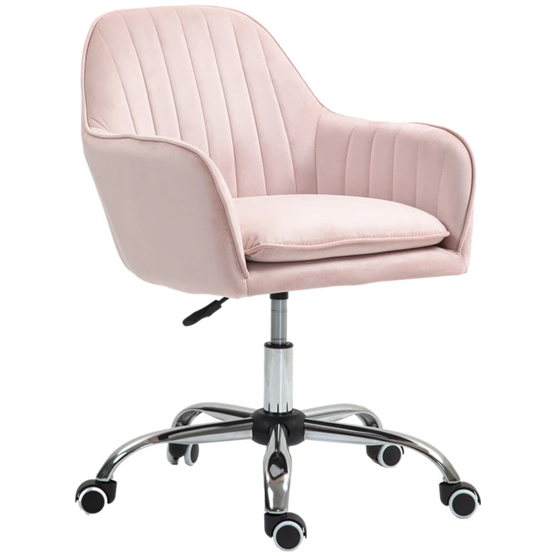Stylish Pink Velvet-Feel Tub Office Chair with Comfortable Seat Cushion - Perfect for Home or Office Decor