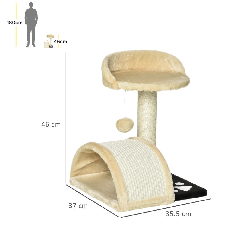 Beige Cat Tree Scratching Post - Kitten Activity Centre with Climber & Hanging Ball - Durable Cat Furniture