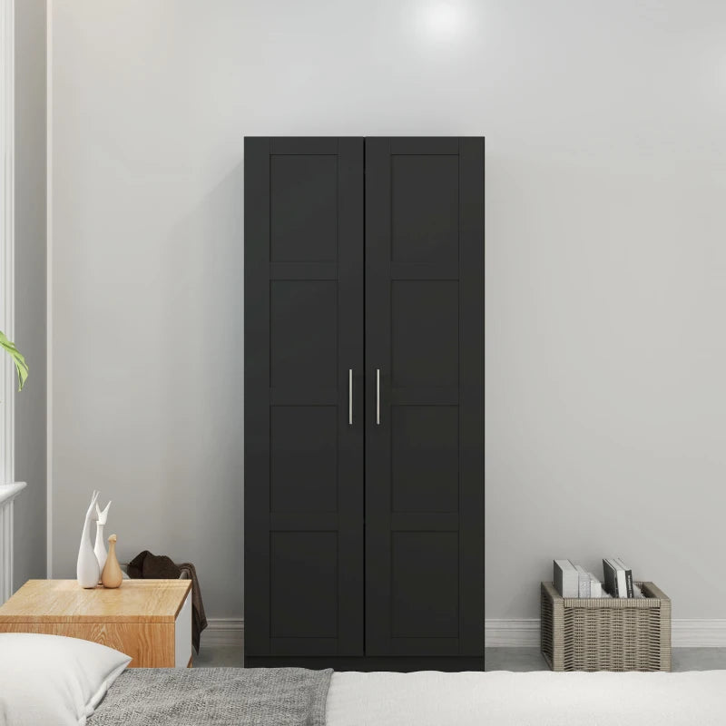 Stylish Double Panel Door Wardrobe with Shelves for Modern Home Storage Black