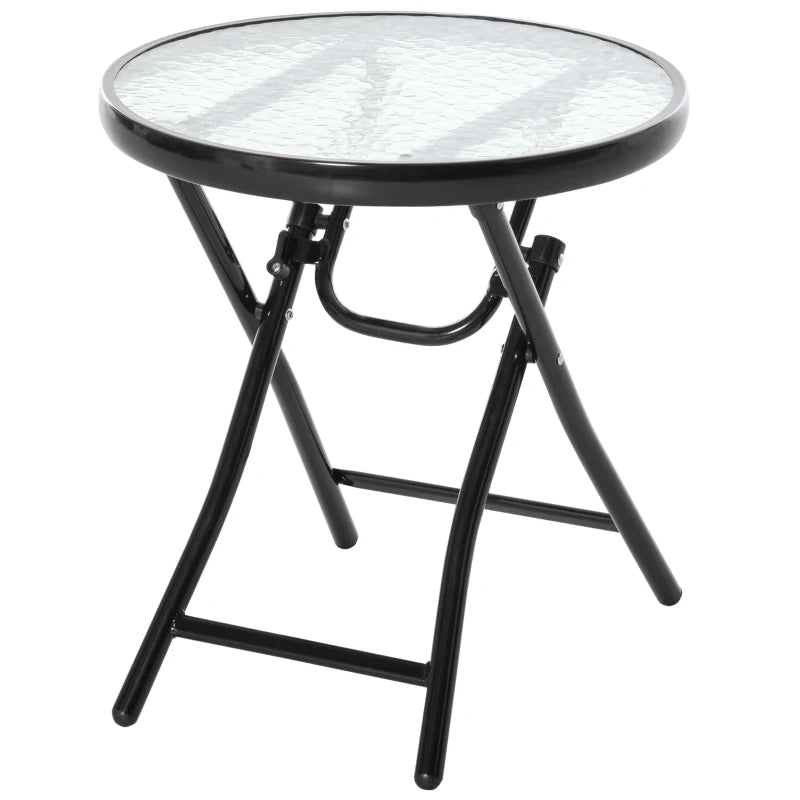 Black Round Glass Garden Folding Table with Safety Buckle