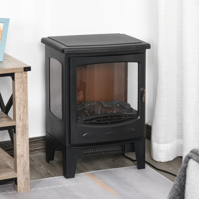 900W 1800W Freestanding Electric Fireplace Heater Adjustable Flame Tempered Glass Retro Design Safe Home Warmth