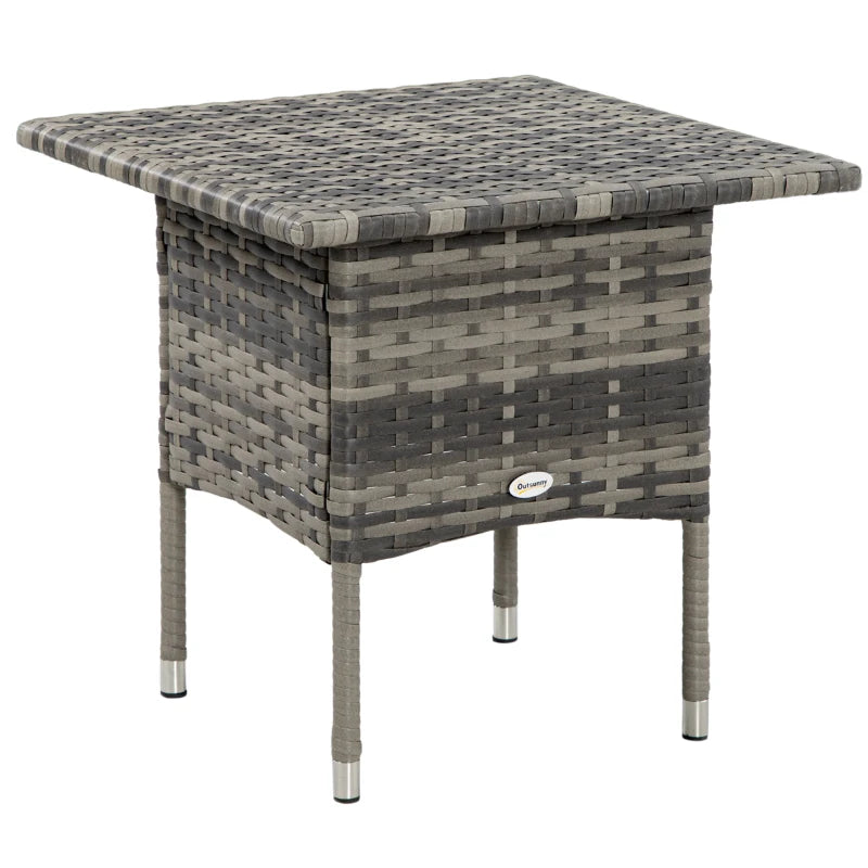 Grey Rattan Outdoor Side Table with Plastic Board - Patio & Garden Furniture