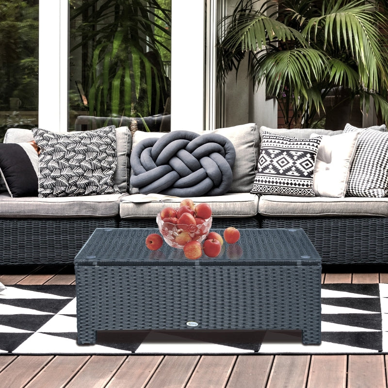 Black Rattan Garden Coffee Table with Glass Top