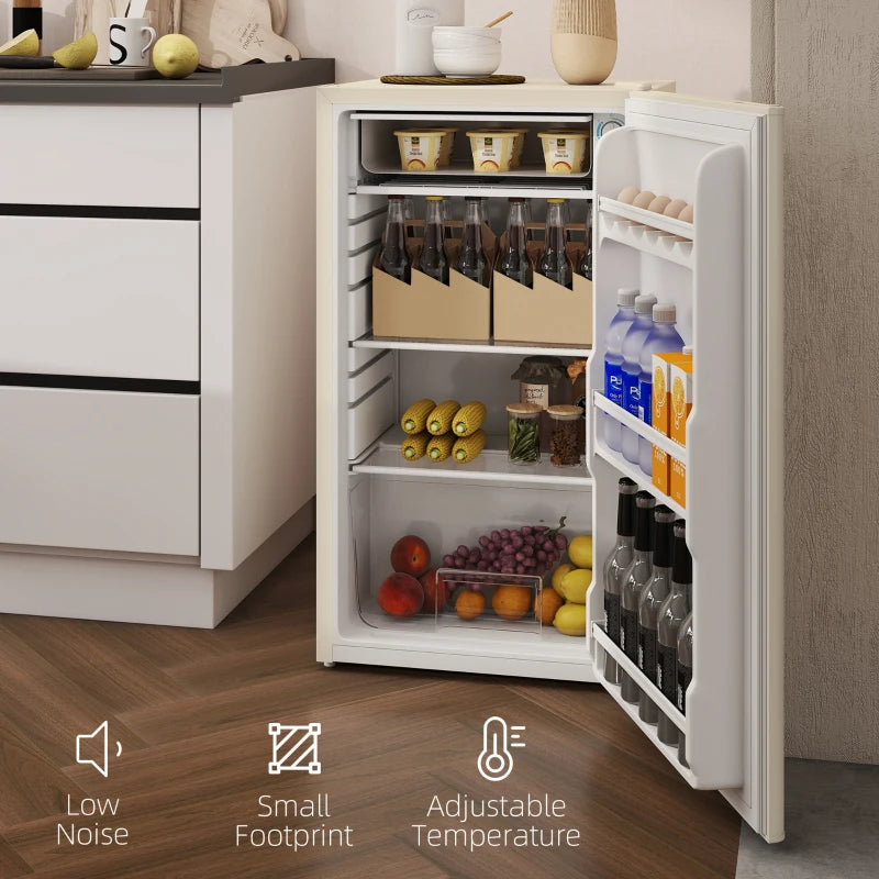 91L Freestanding Under Counter Fridge Freezer - Compact Beige Mini Fridge with Chiller Box & Adjustable Thermostat, 47.5cm Wide