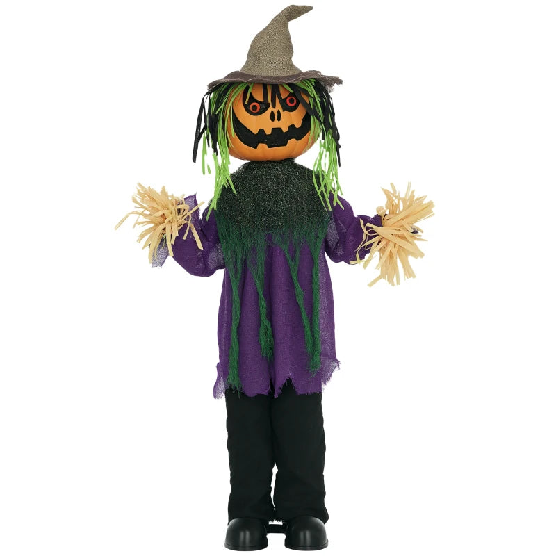 3'6" Pumpkin Scarecrow Halloween Animatronic with Glowing Eyes - Spooky Outdoor Decoration for Halloween Parties