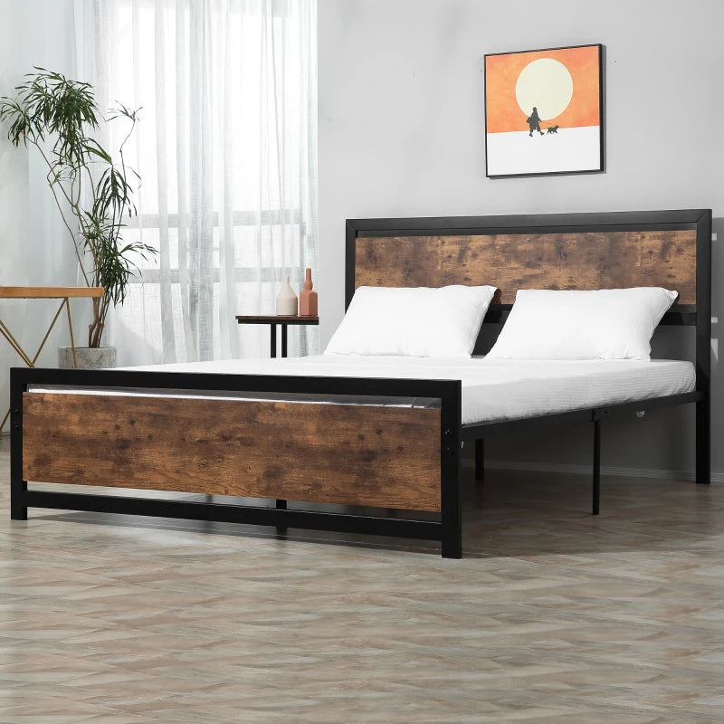 King Size Metal Bed Frame with Headboard & Footboard - Sturdy Slat Support & Underbed Storage - Stylish Bedroom Furniture for Adults