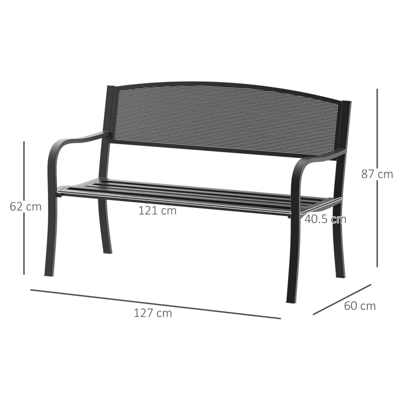 Black Steel 2-Person Garden Bench Seat - 120cm Outdoor Furniture