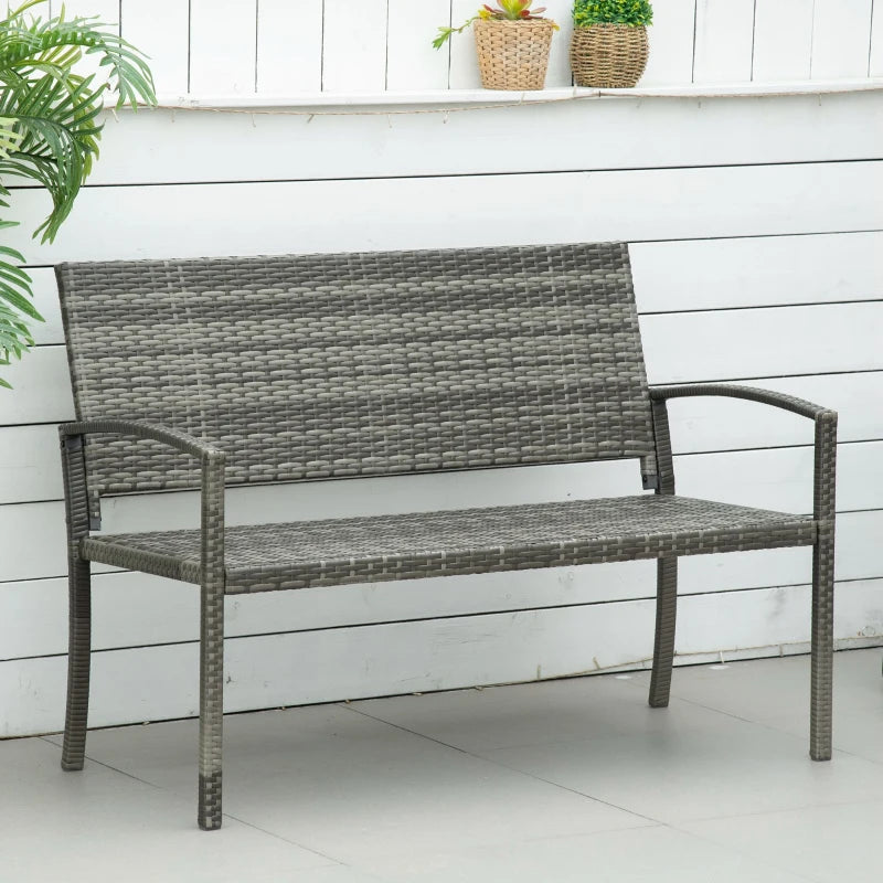 Grey Rattan 2 Seater Garden Bench Love Seat Outdoor Furniture