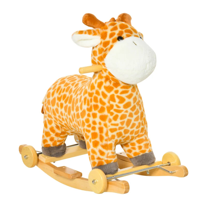 2-in-1 Kids Plush Rocking Horse Giraffe Ride-On with Wheels & Sounds - Wooden Base for Ages 3-6