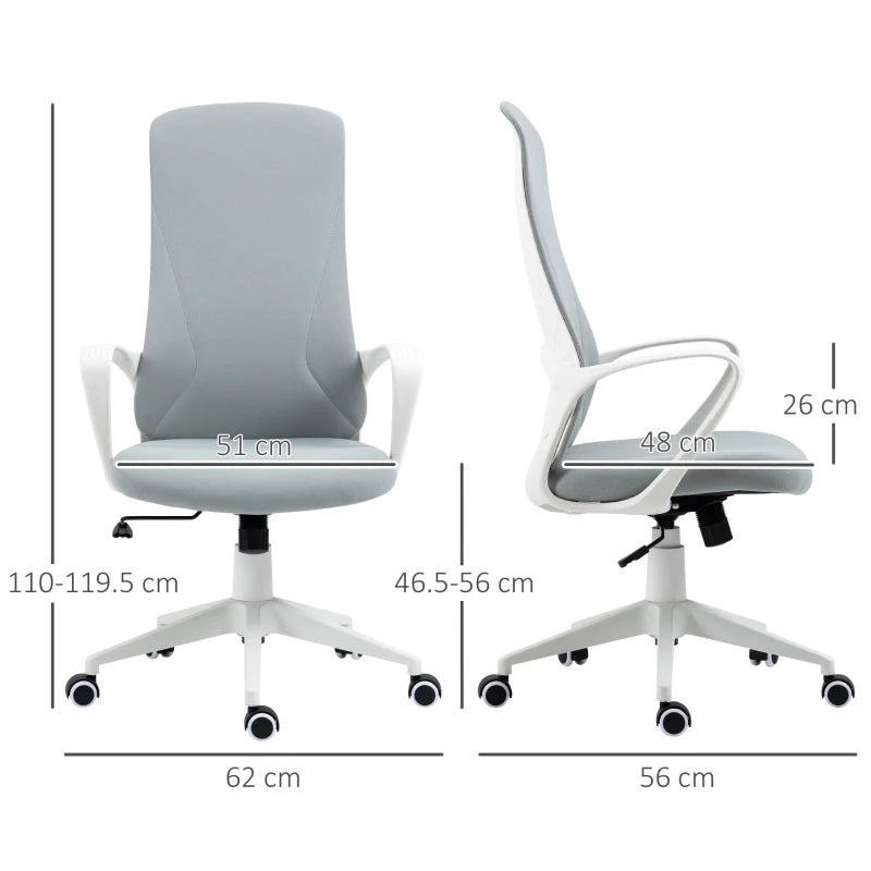 Vinsetto High Back Office Chair - Adjustable Fabric Desk Chair with Armrests, Swivel Wheels, Light Grey - Ergonomic Comfort