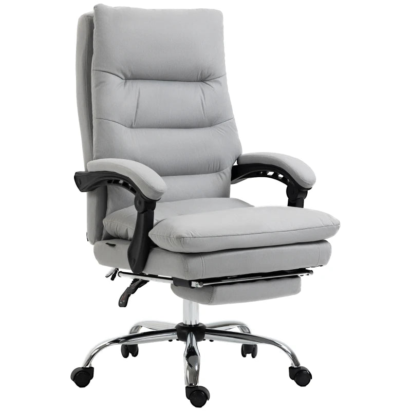 Vinsetto Ergonomic Office Chair with Footrest, 6-Point Massage & Heating, Double Padding, 135° Recline, Grey Microfibre