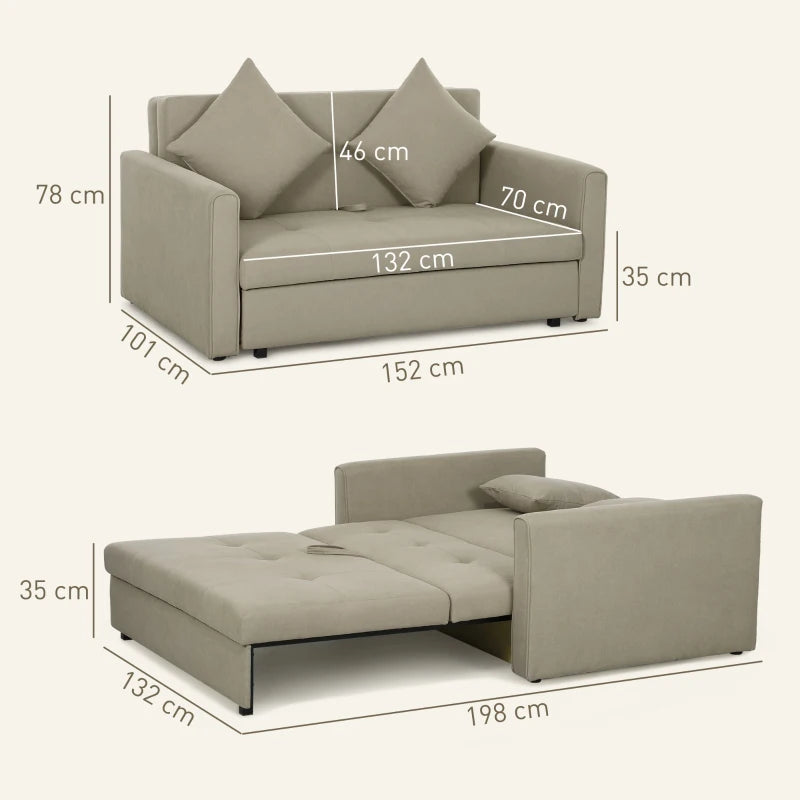Modern Velvet 2 Seater Sofa Bed with Hidden Storage and Cushions for Living Room or Guest Room