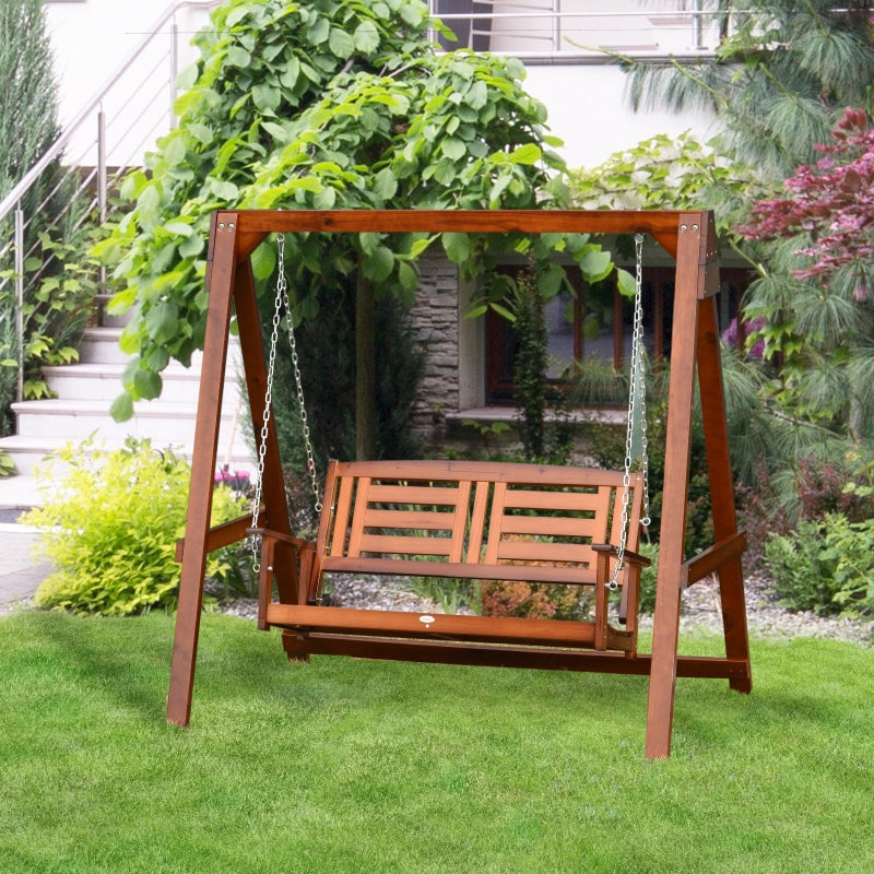 Wooden 2-Seater Outdoor Garden Swing Chair - Natural