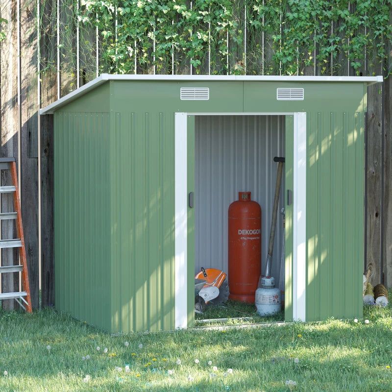 7ft x 4ft Light Green Metal Garden Shed