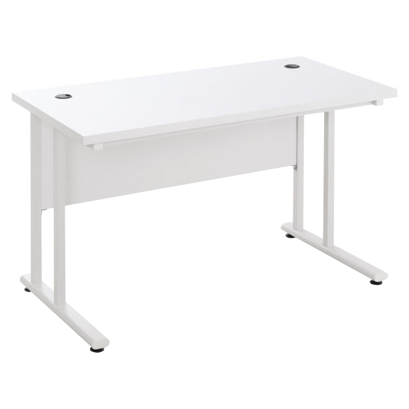 Modern White Computer Desk for Home Office - 120x60x75cm Writing Table with Cable Management & C Shaped Metal Legs
