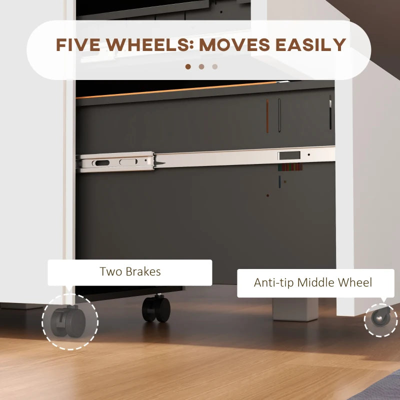 Vinsetto 3-Drawer Vertical Filing Cabinet - Mobile Steel File Cabinet with Lock, Pencil Tray & 5 Wheels, Pre-Assembled, White