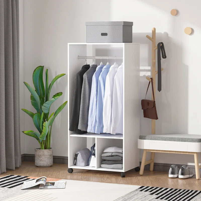 Mobile Open Wardrobe with Clothes Hanging Rail and Storage Shelves for Bedroom or Hallway