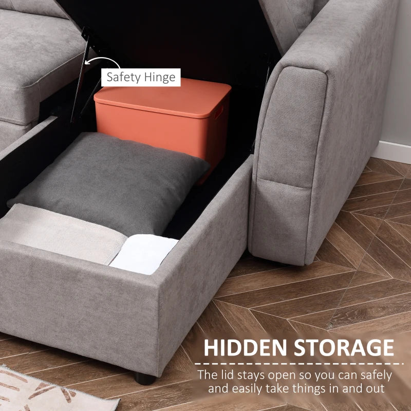 Light Grey Linen-Look 'L' Shape Storage Sofa Bed for Stylish Living Spaces