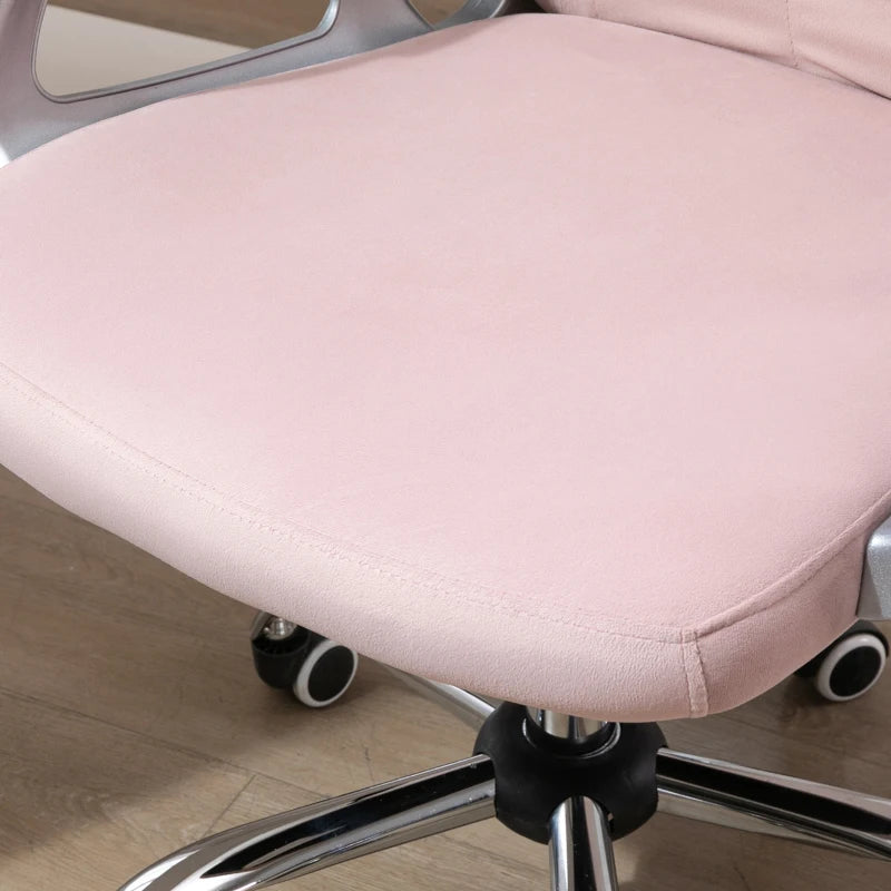 Vinsetto Pink Velvet Office Chair - Swivel Desk Chair with Adjustable Height & Rolling Wheels for Home & Study