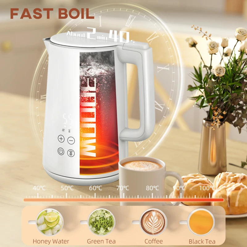 Polished Stainless Steel White Kettle and Toaster Set - Modern Kitchen Appliances for Stylish Cooking and Brewing