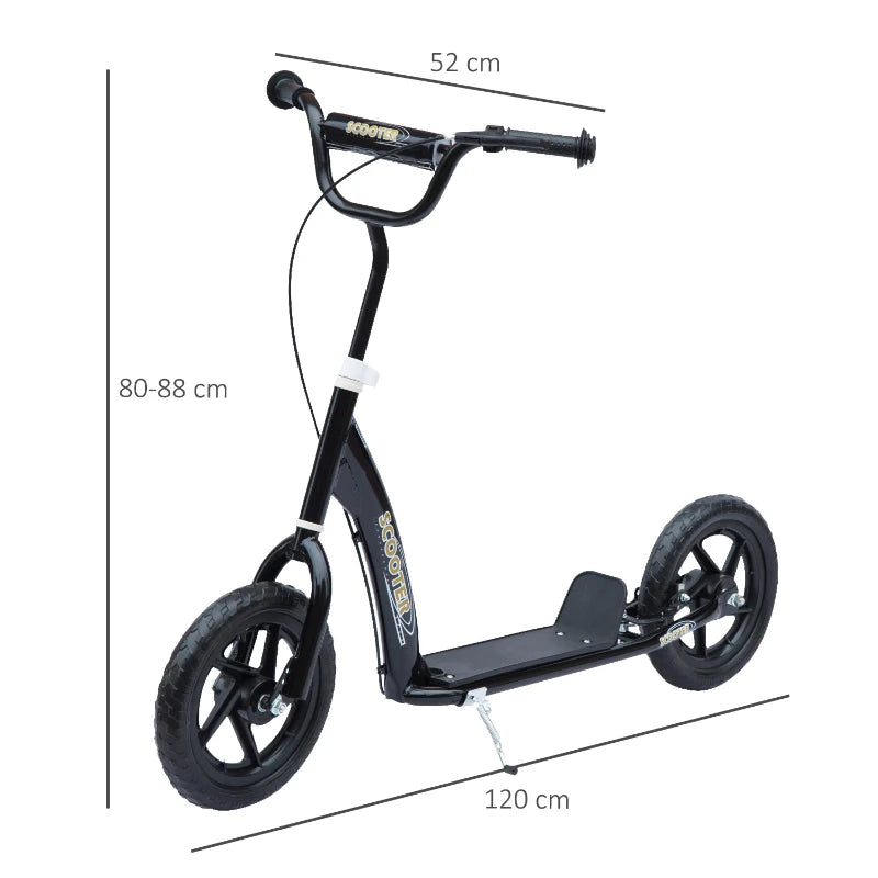 Kids Kick Scooter with 12" EVA Tyres, Rear Brake & Big Wheels - Perfect for Ages 5-12, Black Color