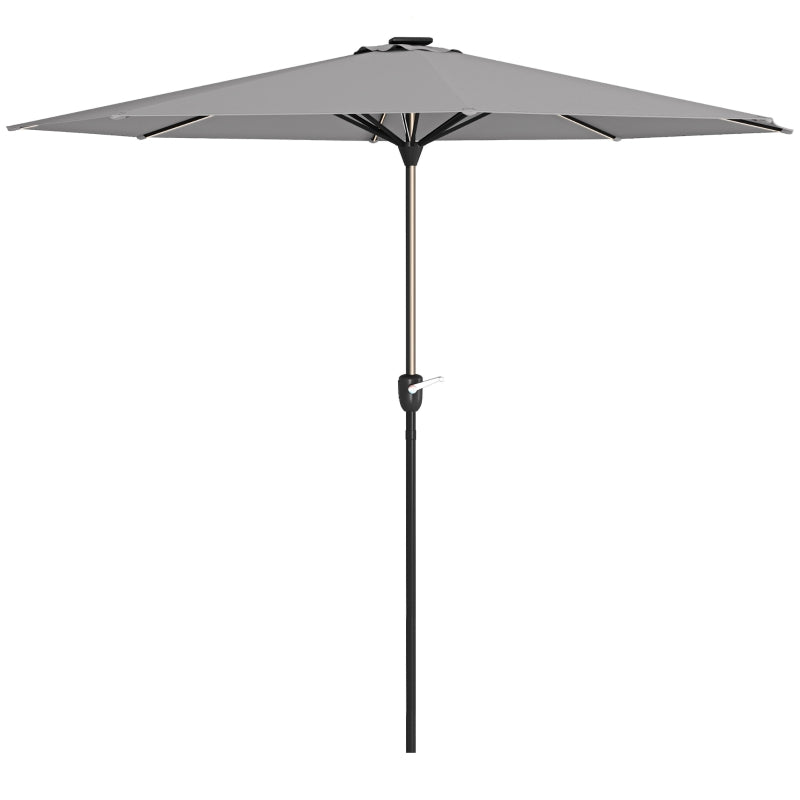 Light Grey Solar LED Patio Umbrella with Crank Handle