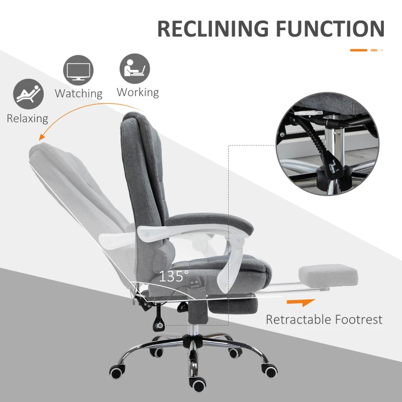 Vinsetto Heated Vibration Massage Executive Office Chair - Adjustable Ergonomic High Back Recliner with Footrest - Grey