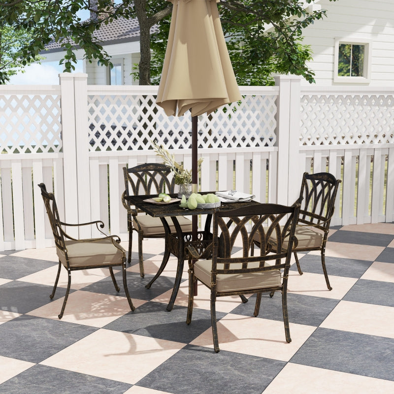 5-Piece Bronze Tone Cast Aluminium Garden Dining Set - Outdoor Furniture, Seats 4