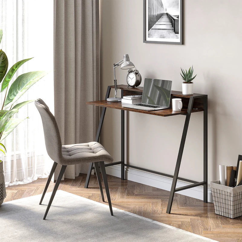 Rustic Brown Writing Desk - 100L x 45W cm Computer Table for Home Office, PC & Laptop Workstation with Storage Shelf
