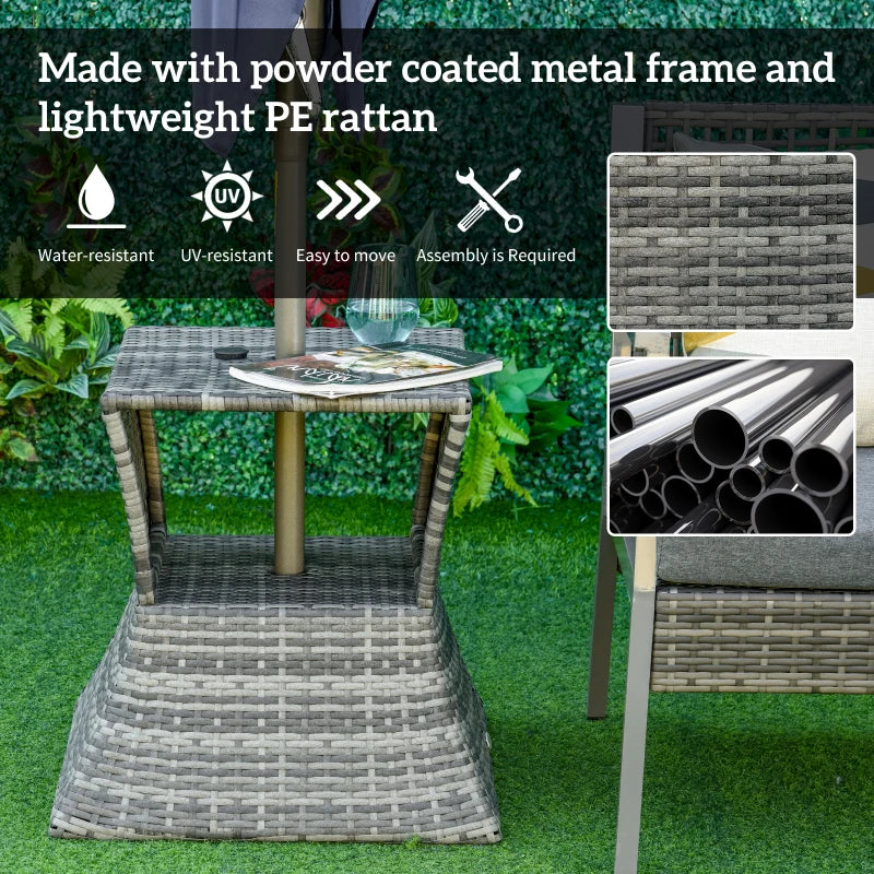 Grey Rattan Wicker Patio Coffee Table with Umbrella Hole and Storage