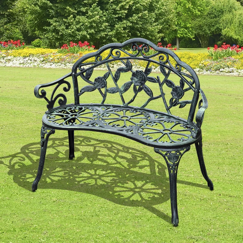 Antique Green Cast Aluminum Garden Bench