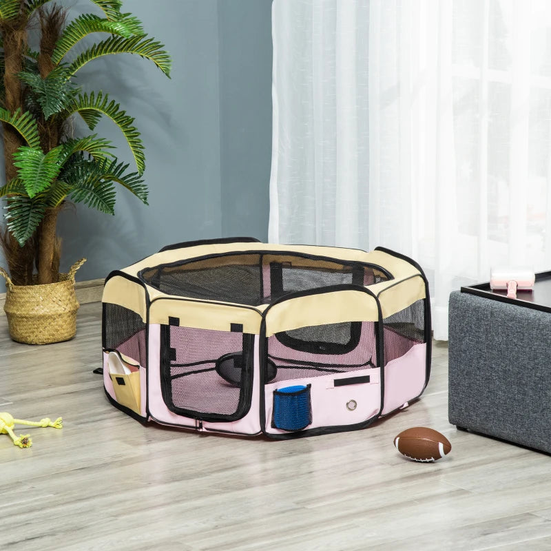 Pink Fabric Pet Whelping Box & Playpen for Dogs, Cats, Puppies, Rabbits, Guinea Pigs - Includes Carry Bag, 90x41cm