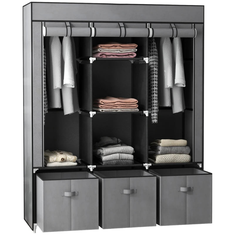 Portable Fabric Wardrobe with Shelves and Hanging Rails for Bedroom Storage Solutions