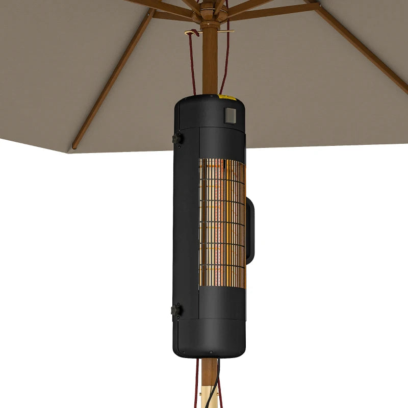 Electric Patio Heater for Umbrellas - 2000W Outdoor Parasol Heater with 2 Heat Settings, 6m Coverage, Tip-Over Protection, Black