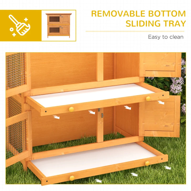 Double Tier Wooden Rabbit Hutch - Large 2-Tier Home for Rabbits & Guinea Pigs - Pet Lovers Choice, Natural Design