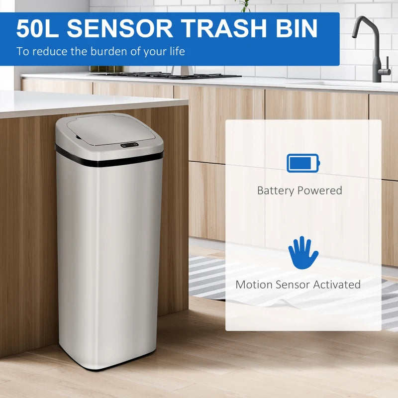 50L Infrared Touchless Automatic Motion Sensor Trash Can - Stainless Steel Dustbin for Home & Office Use