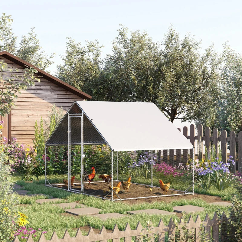 Galvanised Walk-in Chicken Coop & Rabbit Hutch - 3x2x2m Poultry House with Water-Resistant Cover for Garden