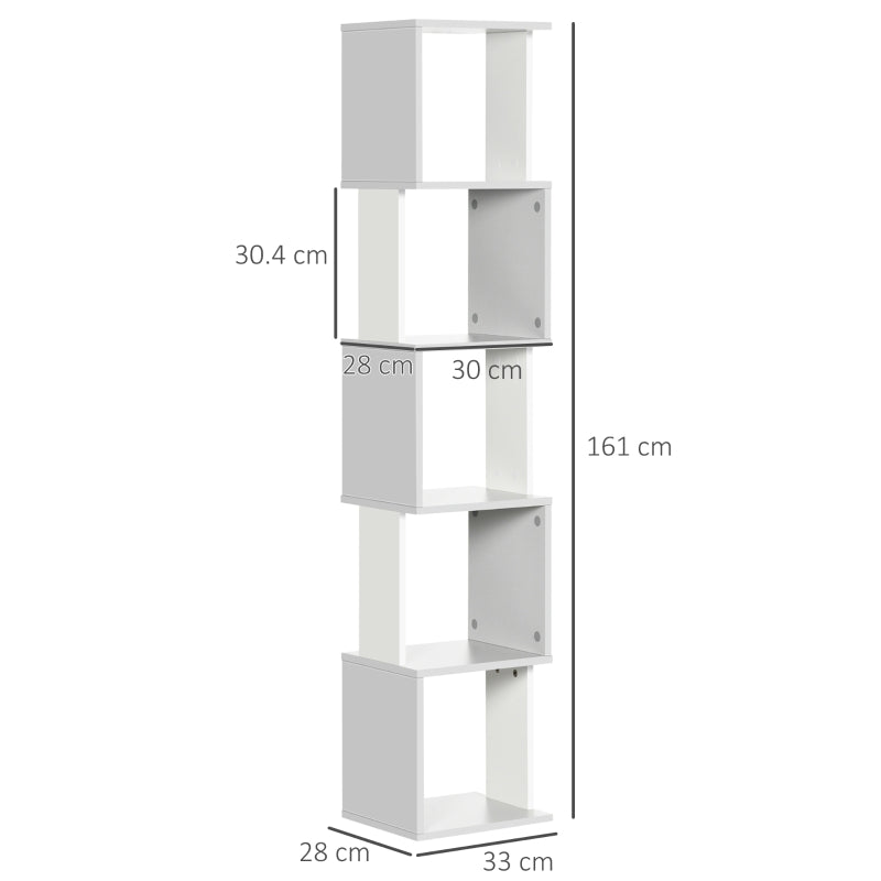 Modern 5-Tier Freestanding Bookshelf - Stylish White & Light Grey Bookcase for Living Room, Home Office, Study Storage