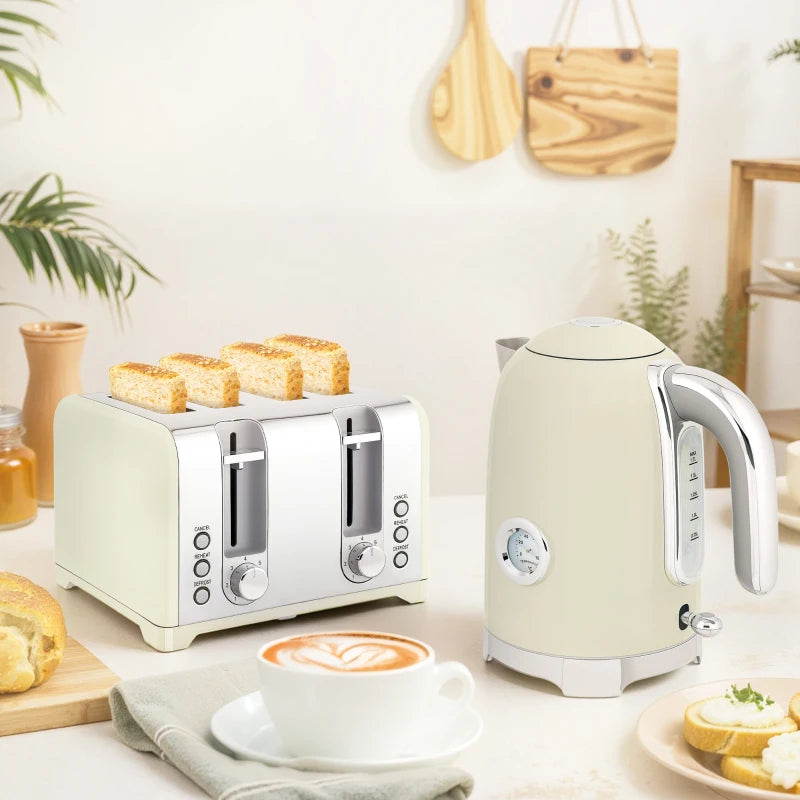 Retro 3000W Grey Kettle and Toaster Set - Stylish Kitchen Appliances for Modern Homes