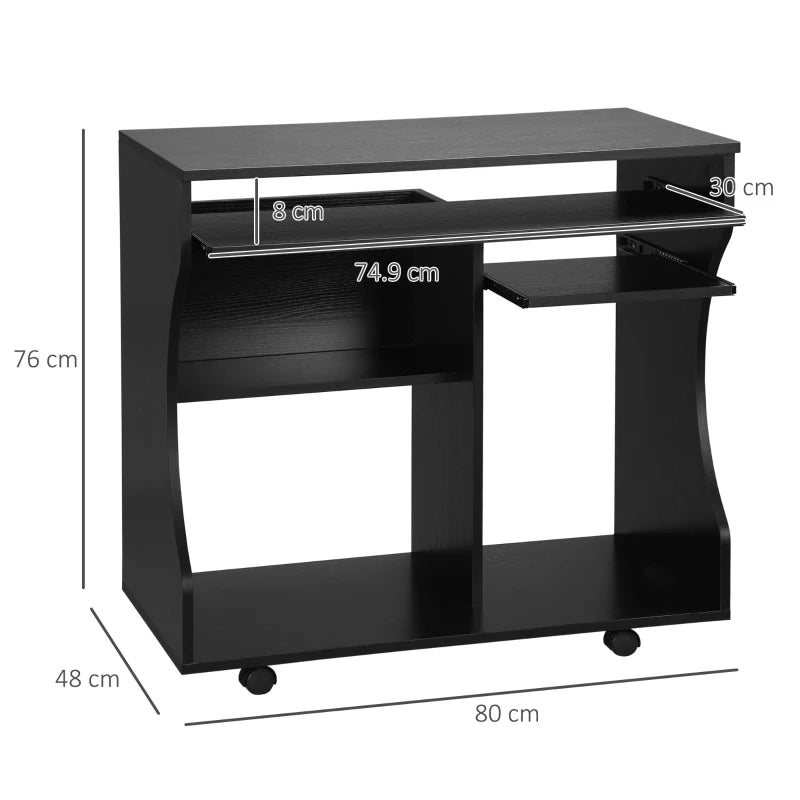 Multi-Storage Compact Work Desk on Wheels - Stylish Black Home Office Furniture for Small Spaces