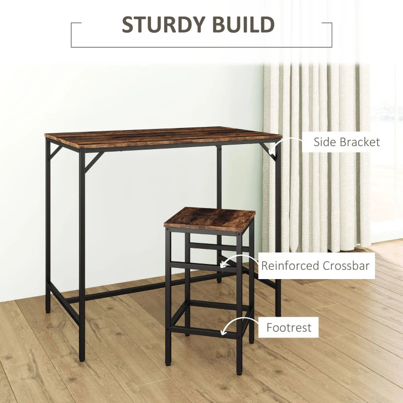 5-Piece Rustic Brown Breakfast Bar Table Set with 4 Stools - Space-Saving Kitchen Dining Furniture for Small Spaces