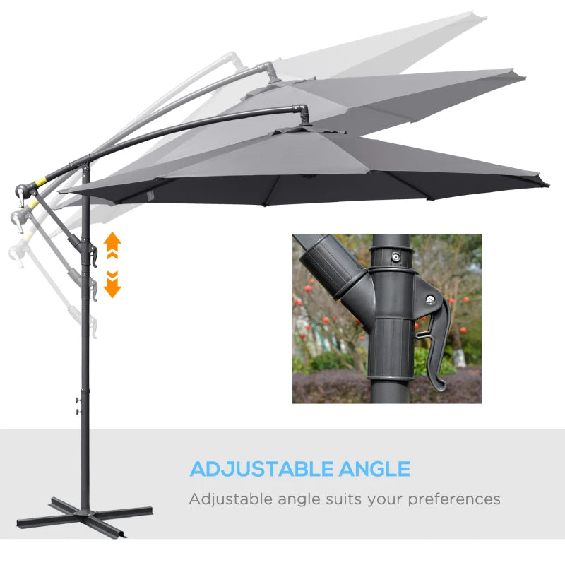 Grey Hanging Cantilever Patio Umbrella with Crank Handle