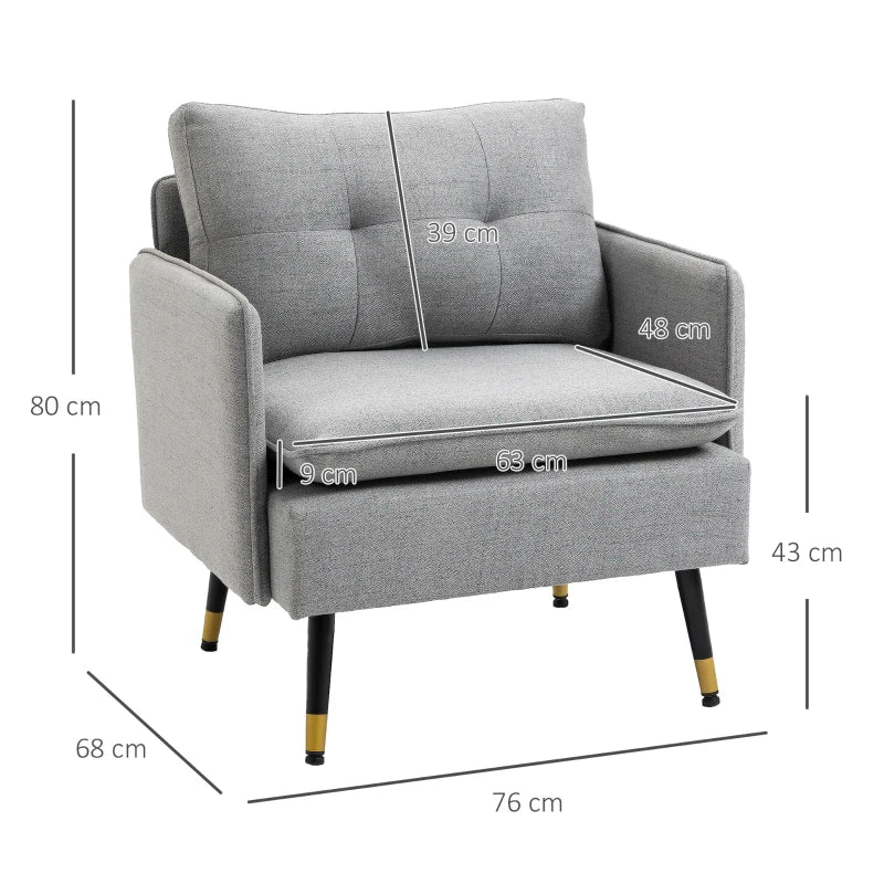 Stylish Grey Upholstered Accent Chair with Button Tufting for Living Room and Bedroom