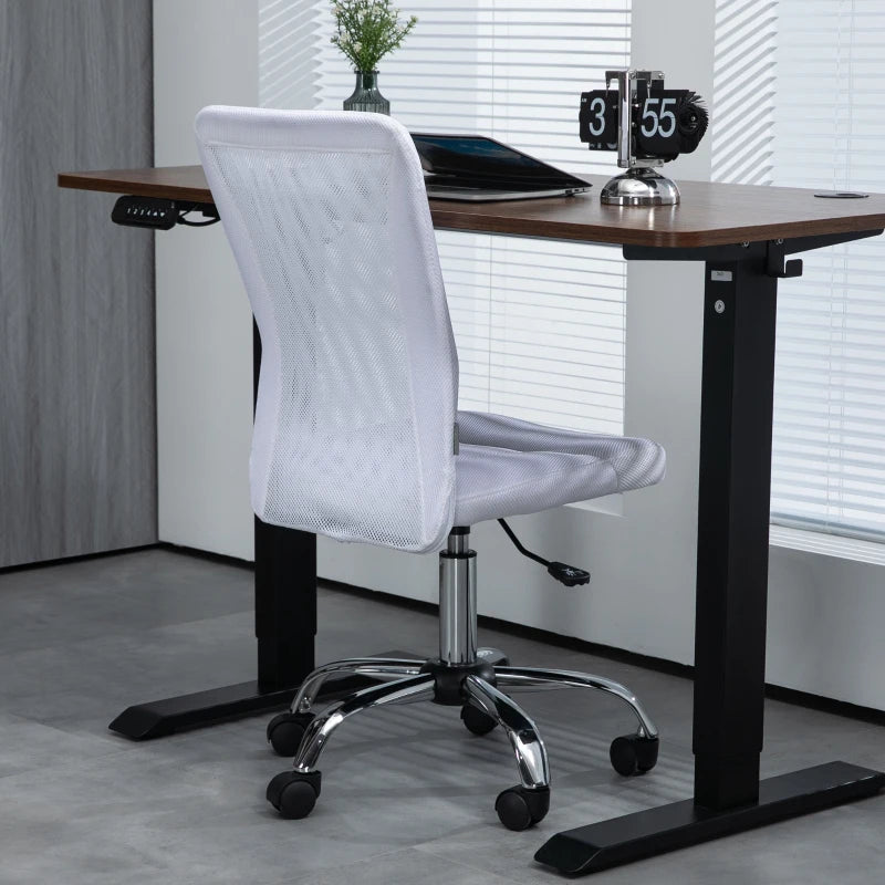 Vinsetto Adjustable Mesh Office Chair - Armless Swivel Desk Chair with Height Control, Modern White Design for Home & Office