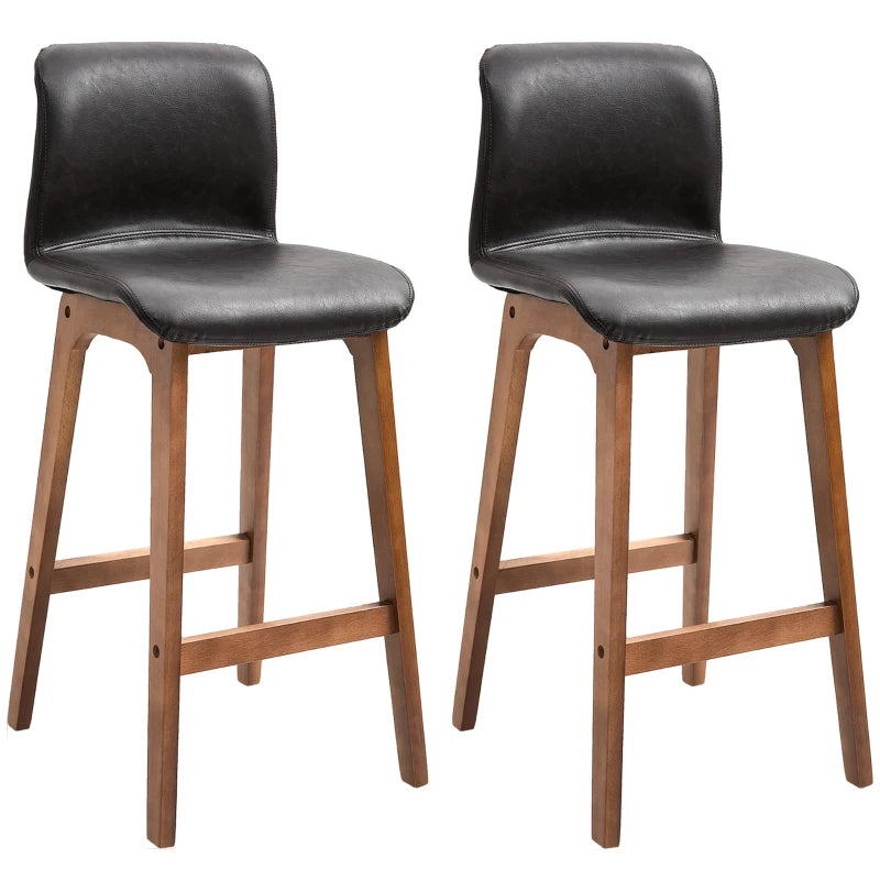 Modern Bar Stools Set of 2 - PU Leather Upholstered Chairs with Wooden Frame & Footrest for Home Bar & Dining Room