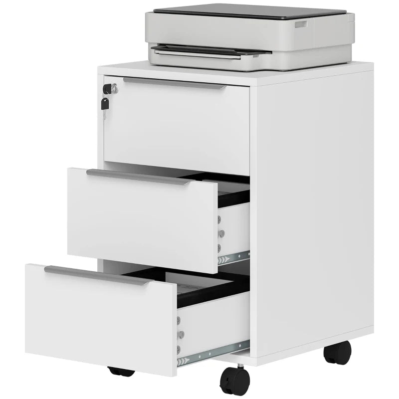 Secure White Three-Drawer Filing Cabinet with Lock - Ideal for Home Office Storage and Organization