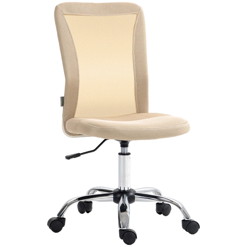 Vinsetto Beige Mesh Office Chair - Adjustable Height, Swivel Wheels, Armless Design for Home & Study - Ergonomic Comfort