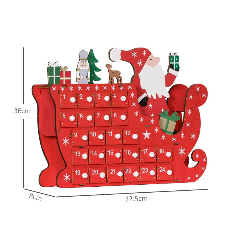 24-Drawer Reusable Santa Sleigh Advent Calendar - Festive Christmas Countdown for Kids & Family Holiday Decor