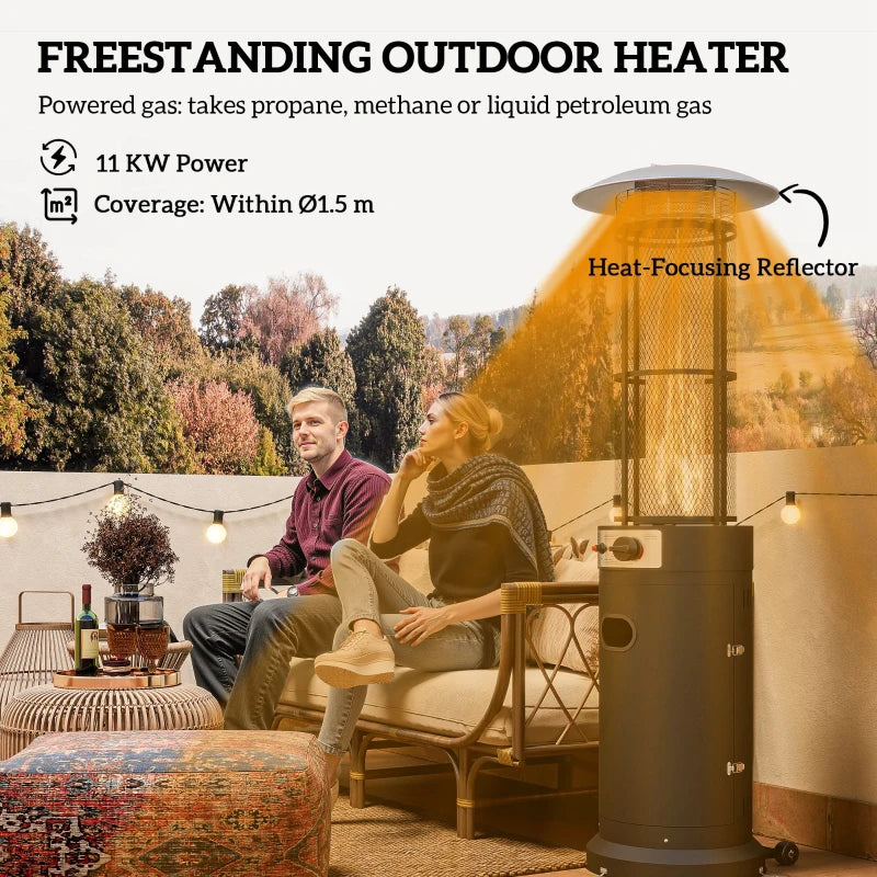 11KW Freestanding Gas Patio Heater - Adjustable Outdoor Propane Heater with Wheels & Tip-Over Switch
